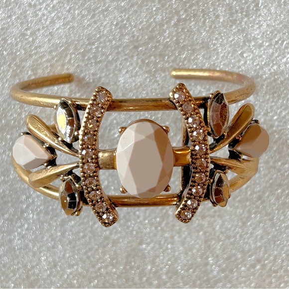 J. Crew Gold Tone Rhinestone Cuff Bracelet Signed - Picture 5 of 5